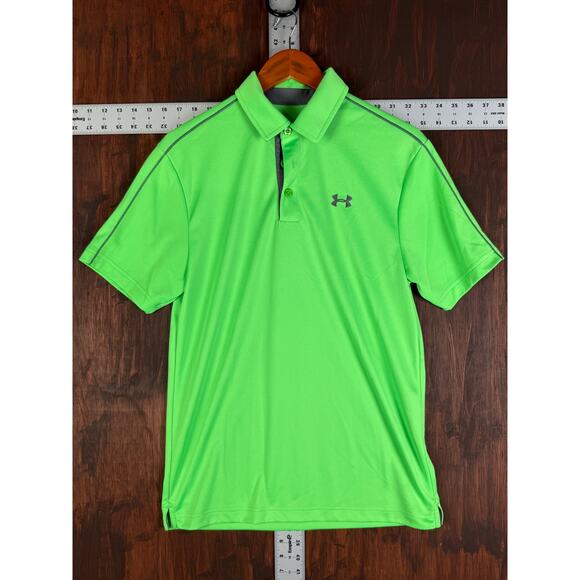 Under Armour Heatgear Leaderboard‎ Golf Polo Shirt Neon Green Gray Mens Small UA - Picture 1 of 8
